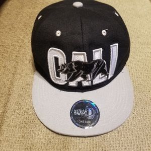 Cali Bear Flat Bill Snap Back Black Gray Hat OS